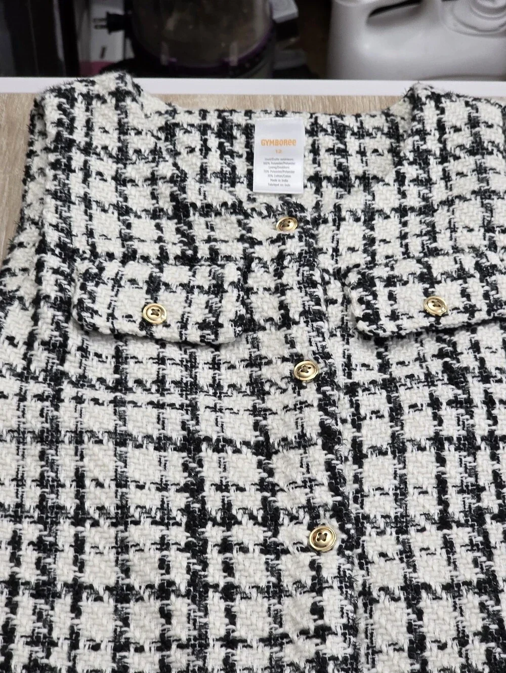 Gymboree Petit Paris Girls Black & Cream Tweed Shift Sleeveless Dress Size 12